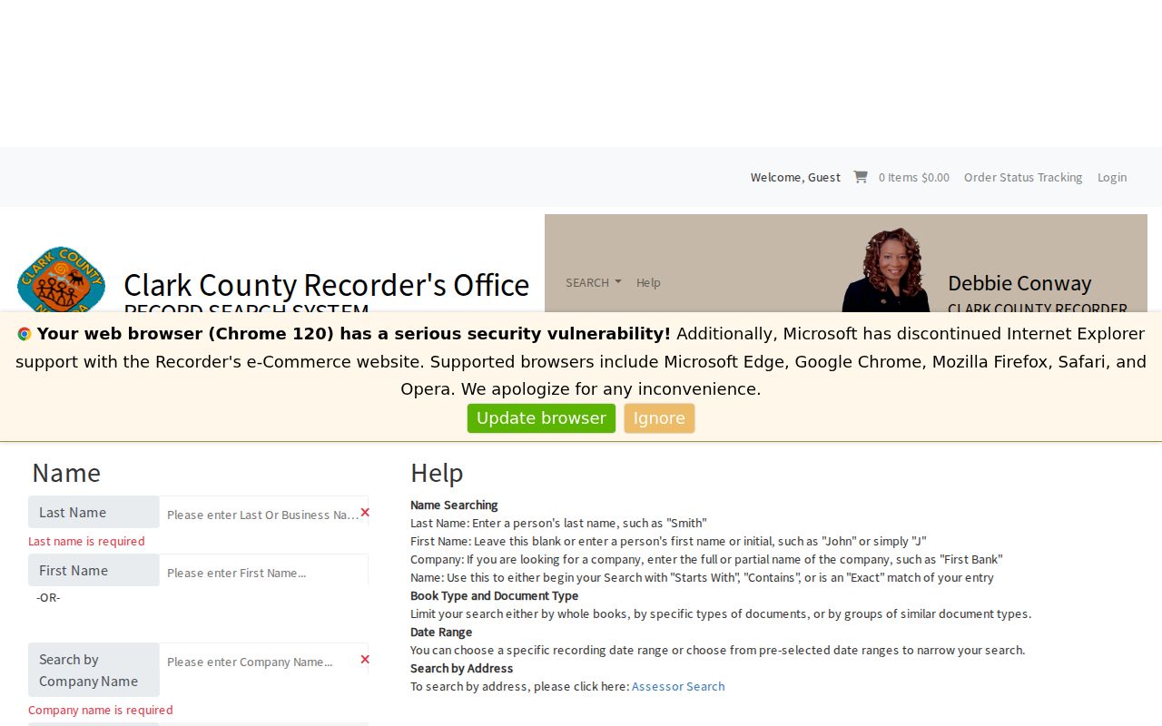 Winchester people search in the Clark County Recorder name index