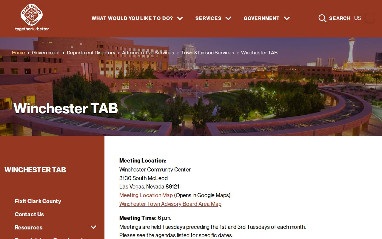 Winchester records access page for the Town Advisory Board and liaison