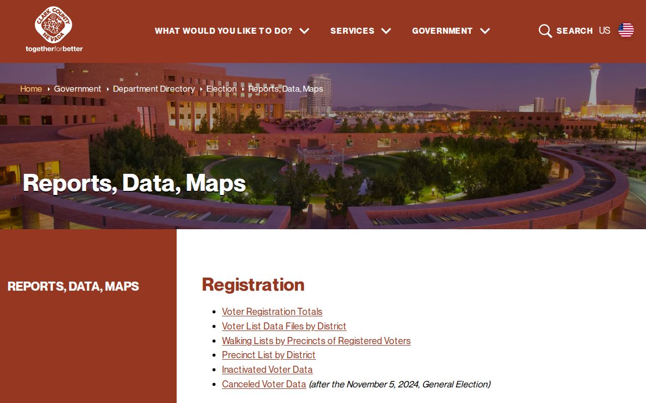 Winchester voter registration records in Clark County election reports data and maps